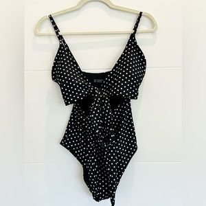 Aerie Black and White Polka Dot One Piece Swimsuit  with Cutout Size 2 Long